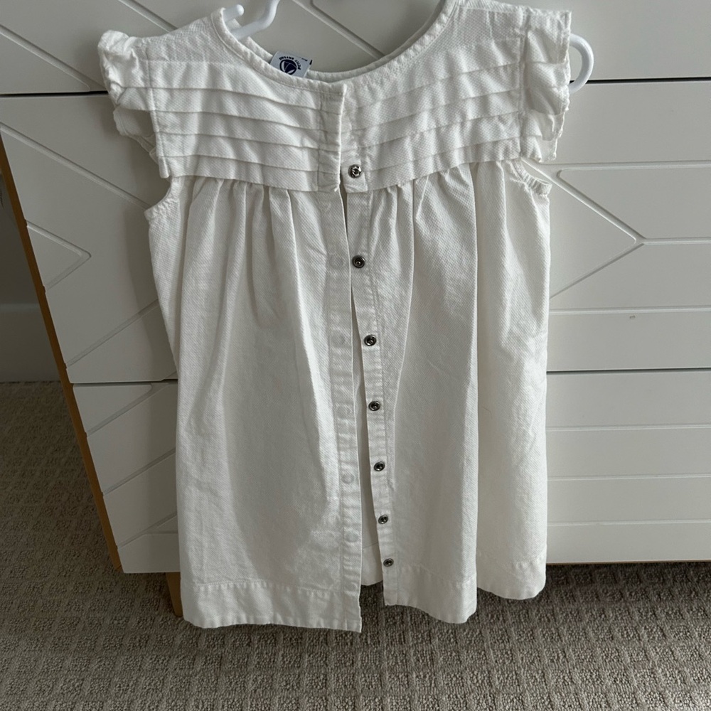 Petite Bateau Baby Girls White Poplin Cotton Textured Ruffle Dress- 2T - Picture 2 of 9